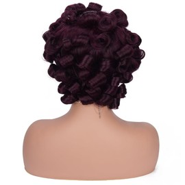 ZANPAL Burgundy Bouncy Curls Wigs With Bangs 99j 6inch 200% Density Human Hair Wig Bangs Wig Daily Used Easy To Wear Beginner Friendly Big Bouncy Fluff Curly Wigs