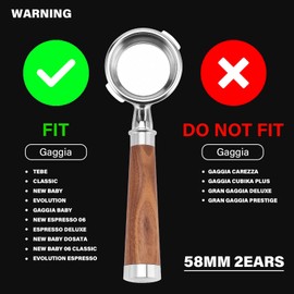 CrossCreek 58mm Espresso Bottomless Portafilter with 2 Ear | Fits Most Gaggia Espresso Machine | Food Grade Stainless Steel Basket and Walnut Handle | 58mm Espresso Machine Accessories