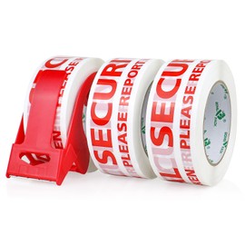 BOMEI PACK Security Seal Tape, Please Report if Seal is Broken Printing Packing Tape with Dispenser, 2.4mil 2inch x 110yds, 3Rolls Heavy Duty Fragile Tape Refills for Shipping, Moving and Sealing