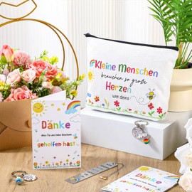 Nezyo 4 Sets Leaving Gifts for Teacher Nursery Teacher Gift Thank You Cards Pearl Angel Keyring Cosmetic Bag Bookmark Teacher Thank You Gifts for Childminder Nursery