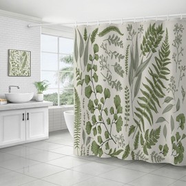 FAIRYGATE Bath Curtains Green Eucalyptus Shower Curtain Sets Green Leaves Plant with Floral Bathroom Decoration with Hooks B8112