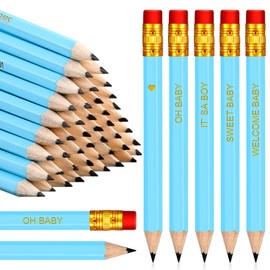 50 Pieces Half Pencils Baby Shower Pencils Sharpened Pencils with Erasers Pencils for Baby Shower Presharpened Pencils Woodcase Pencils for Baby School Golf Office Supplies, 4 Inch (Blue, Boy Style)