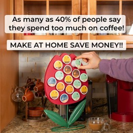 Made Easy Kit Front Facing Countertop Coffee Pods Holder - Compatible with K-Cups Practical meets Whimsical - Coffee Bar Decor for Home Café Kitchen Nook (Red Flower)