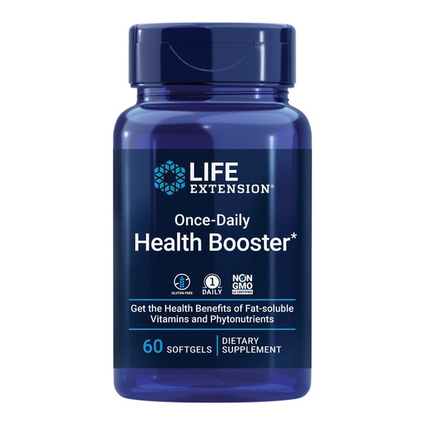 Life Extension Once-Daily Health Booster - Vitamins & Nutrients Supplement for Whole-Body Health - Vitamin K Complex, Vitamin E, Saffron, Lutein and More - Non-GMO, Gluten-Free - 60 Softgels