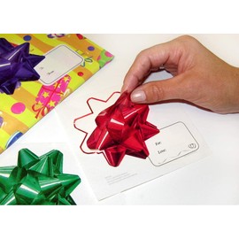 Gadjit Christmas Bow Stickers (Pack of 36 Bows)- 3D Image Stickers That Look Like Poly Bows with Tags, Bows Won't Crush Like Poly Bows, Great for Shipping Gifts