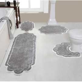 Home Weavers Allure Collection 100% Cotton Tufted Bathroom Rug, Soft and Absorbent Bath Rugs, Non-Slip Bath Carpet, Machine Wash Dry Bath Mats for Bathroom Floor- 4 Piece Set with Contour, Gray