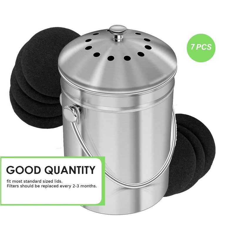 7 Pack Compost Bin Charcoal Filters Round Indoor Kitchen Compost