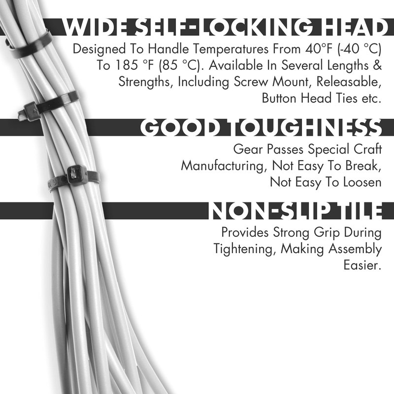 KafTon Pack of 100 Black Cable Zip Ties,UL Nylon, Perfect
