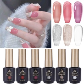 Color Gel, One-Step Gel, No Topcoat Required, No Base Coat, Gel Nails, Set of 6, 3 in 1 Effects