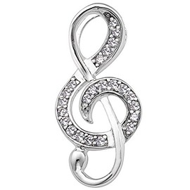 Vinani 2ANO-EZ Note Pendant with White Zirconia Elegant Shiny Sterling Silver 925 Music Clef, Sterling Silver, Cubic Zirconia