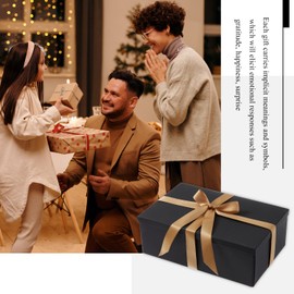 Y YOMA 1 Pack Black Gift Box with Gold Ribbon Paper Gift Boxes with Lid Elegant Cardboard Box for Presents Rectangle Gift Box Ideal for Wedding Birthday Graduation Festivals Anniversaries, 12” x 8” x 4”