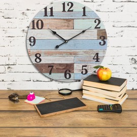 Eruner 24 Inch Blue Woodgrain Shiplap Wall Clocks for Living Room Decor, Large Farmhouse Wall Clock,Coastal Beach Nautical Style,House Warming Gifts New Home