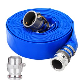 DAVCO 1-1/2" ID × 50 ft PVC Lay Flat Discharge Hose, Heavy Duty Reinforced Blue Pool Backwash Hoses For Swimming Drain Pools, with Aluminum Camlock C and E Fittings, Cam Lock Fitting Type F included