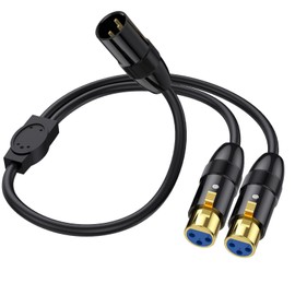 Disscool 3 Pins Balanced XLR Male to 2XLR Female Stage Patch Cord DMX Microphone Y Splitter Cable Adapter for Audio, Radio Station, Speaker Systems, Stage Lighting, Bar Light(0.5m/1.65ft)