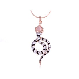 Alilang Black White Pink Head Jeweled Tone Snake Pleasant Surprise Welcoming Necklace