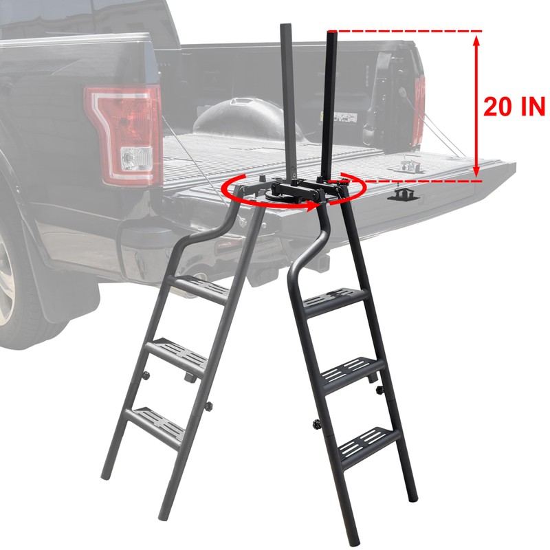 KEWISAUTO 42" Foldable Pickup Truck Tailgate Ladder with Grab Handle,