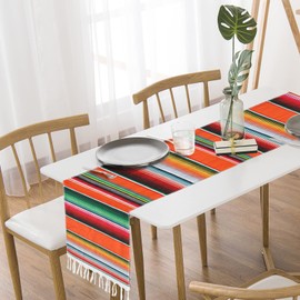 Mexican Table Runner Mexican Carnival Party Table Runner 35 x 215cm Serape Table Runner with Tassel Cotton Mexican Striped Tablecloth Wedding Theme Party Decor Mexican Beach Blanket Outdoor Picnics