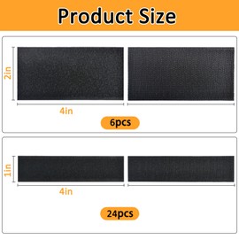 30 Pack Hook and Loop Tape with Adhesive Nylon Self Adhesive Tape 24 pcs 1x4in Small and 6 pcs 2x4in Big Felt Tape Carpet Tape, Black