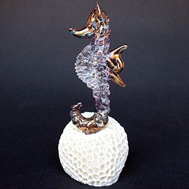 Sea Horse Seahorse Figurine of Hand Blown Glass on Coral