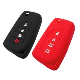 EYANBIS Silicone Key Fob Cover Fit for Toyota Camry Corolla GR Corolla Flip 4 Buttons | Car Accessories | Remote Key Protection Case - Black & Red