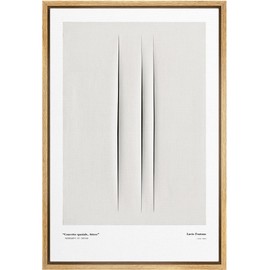 SIGNLEADER Framed Canvas Print Wall Art Lucio Fontana 3D Black Line Landscape Abstract Shapes Illustrations Fine Art Decorative Minimalist Relax/Calm for Living Room, Bedroom, Office - 16"x24" NATURAL