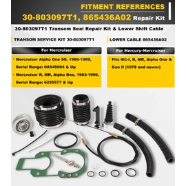 Transom Bellows Repair Reseal Kit & Lower Shift Cable For Mercruiser Alpha One Gen 1 w/Gimbal Bearing, R, MR, Alpha One 1983-1990, Replaces # 30-803097T1, 865436A02