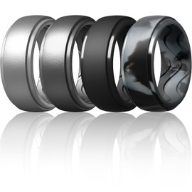 Egnaro Inner Arc Ergonomic Breathable Design, Silicone Rings Mens with Half Sizes, 7 Rings / 5 Rings / 4 Rings / 1 Ring Rubber Wedding Bands, 10mm Wide-2.5mm Thick