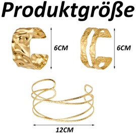 CPRNQY Set of 3 Upper Bangles, Upper Bangle Gold, Fashion Jewellery Gold, Minimalist Bangle Layer Bracelet, Elegant Cuff Bangle Round Bangle, Bangle Set Adjustable (Golden), Synthetic, No