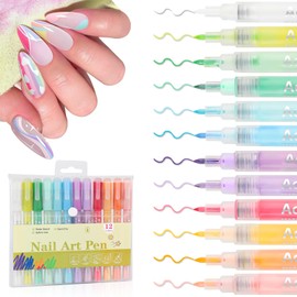 EBANKU 12 Colors Nail Art Pens Acrylic Paint Marker, Nail Polish Pens Quick Drying 0.7MM 3D Acrylic Paint Pens Clear Handle Nail Point Liner Drawing Painting Dotting Tool for Nail Art Design(Set B)