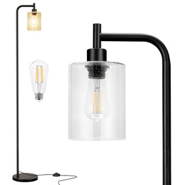 Ziisee Floor Lamps for Living Room - Standing Lamp with Glass Lampshade, Modern Floor Lamp with LED Bulbs, Bright Industrial Floor Lamp for Bedroom, Black Tall Lamp for Office(Light Bulb Included)