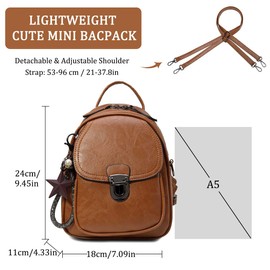 Mini Backpack Women's Kasgo Faux Leather Small Elegant Daypack for Girls Women College Daypack, brown, Elegant