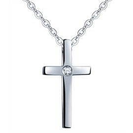 Feilok Classic Cross Women's Pendant Necklace Stainless Steel Zircon Silver, Stainless Steel, Zircon