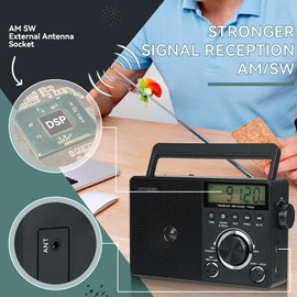 Retekess TR635 Portable Digital Radio,AM FM Shortwave Radios with Best Reception,Backlight LCD Display,Clock,Battery Operated Radio or AC Power,for,Elder,Home