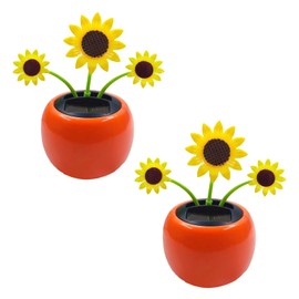 2Pcs Solar Dancing Flower Car Decoration, Apple Blossom Sunflower with Honey Bee, Swinging Windowsill Ornament