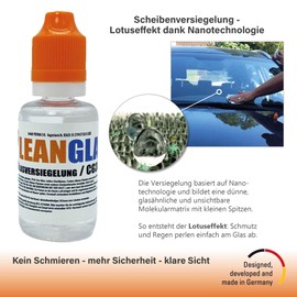 CleanglaS Car Windscreen Seal with Instant Effect Technology I Rain Deflector Car Windows with Lotus Effect I 30 ml to 10 x Application I Car Window Seal I Nano Glass Seal Car