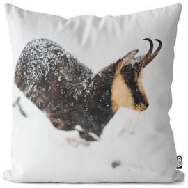 VOID Gämse Ziege Winter Schnee Kissenbezug Kissenhülle Polyester Dekoration Weihnachten Winter Weihnachts-Deko Kissen, Kissen Größe:50 x 50 cm