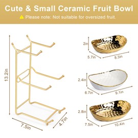 OdoVow Fruit Bowl for Kitchen Counter, 3 Tier Ceramic Fruit Basket with Metal Stand, Tiered Serving Bowl for Countertop for Party Dessert, Vegetable, Snack (Gold)