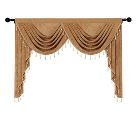 ELKCA Double-Sided Chenille Valance for Living Room Bronze Curtains Valance with Gold Beads for Bedroom,Rod Pocket(W59Inch,1 Panel)