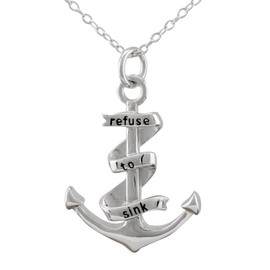 Serebra Jewelry Anchor Pendant Necklace 925 Sterling Silver 'Refuse to Sink' Men Women Unisex, Sterling Silver