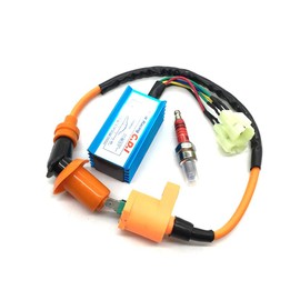 VRWEARE High Performance Motorcycle Racing 6pin CDI Ignition Coil Spark Plug Set Fit for Gy6 150cc 125cc 50cc 4-stroke Engines Scooter ATV Go Kart Moped Quad Pit Dirt Bike Cart