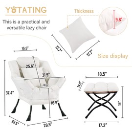 YOTATING Lazy Chair with Ottoman, Comfy Reading Lounge Chair with Footstool & Throw Pillow Modern with Armrests & Side Pocket for Living Room, Bedroom, Dorm Room, Beige