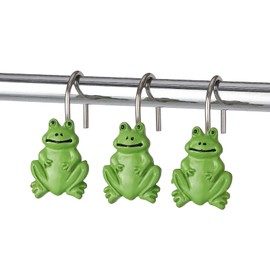 Twofishes Green Frog Shower Curtain Hooks S/12 Decorative Frog Shower Curtain Hooks Set of 12 Rust Proof Resin Shower Curtain Rings Pack of 12