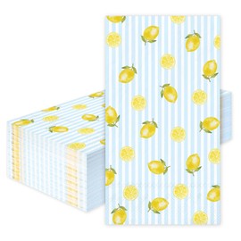 Whaline 50 Pcs Summer Lemon Guest Napkins Summer Disposable Dinner Napkins Blue Stripe Yellow Lemon Paper Hand Towels for Bathroom Home Party Table Supplies