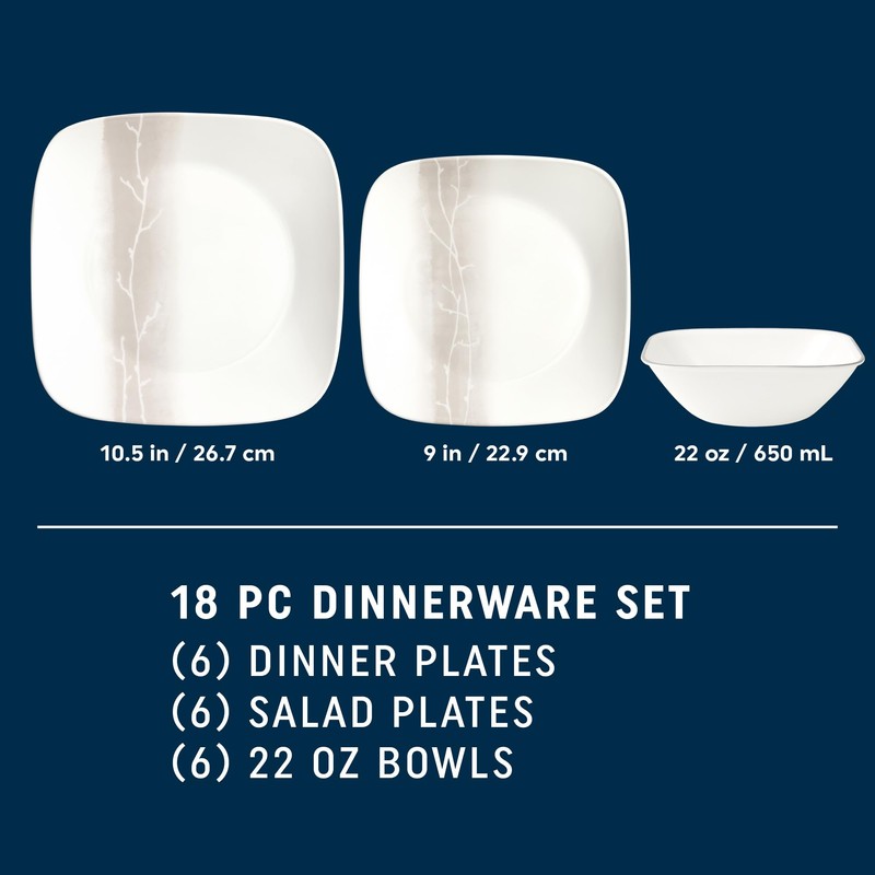 Corelle Vitrelle 18 Piece Glass Dinnerware Sets Rectangular Square Plate