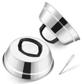 HaWare Burger Bell, Pack of 2 Stainless Steel Burger Bell with Plastic Handle, Burger Caps Melting Bell for Grill, Steak, Cheese, Cheese, Teppanyaki, Easy to Carry & Dishwasher Safe - 22.6 x 7.5 cm