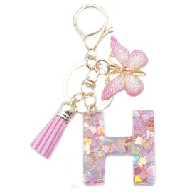 Unpafcxddyig Initials Letter Keychain Pink Tassel Butterfly Pendant for Women Girls Wallet Backpack Purses,Letter H