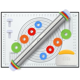 Unokit Rolling pin 3-Piece Set, 17.5" Rolling Pin with Adjustable Thickness Rings, Stainless Steel Dough Roller, Rolling Pins for Baking Pizza, Pasta, Bread - Baking Essentials