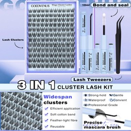 Goddvenus Natural Lash Clusters Kit for DIY Lash Extension 3 in 1 Eyelash Clusters Kit Wispy Individual Lashes Cluster C Curl Cluster Eyelash Extensions kit with 132pcs Eyelashes Clusters 10-16mm