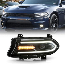 ACANII - For [HID/Xenon Model] 2015-2018 Dodge Charger LED DRL Tube Projector Headlight Headlamp Driver Side, w/o Logo