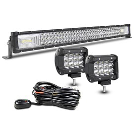Willpower 32 inch LED Light Bar, Triple Row Spot Flood Beam, 2Pcs 4 inch 36W Spot LED Pods Driving Fog Lights with Waterproof Wiring Kit for 12V 24V Vehicle Jeep Pickup Off Road Truck 4X4 Boat Trailer